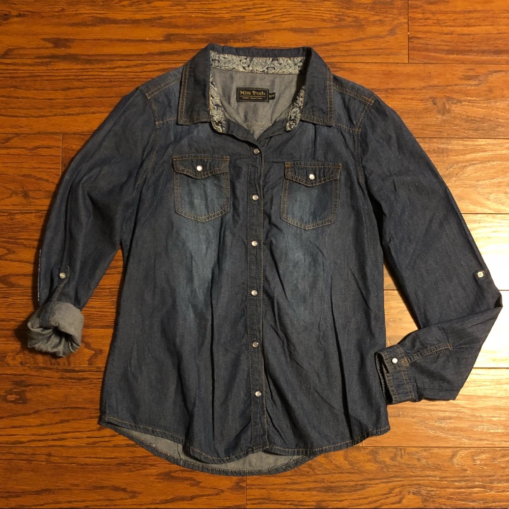 Miss Posh Denim Button Down Shirt - Picture 5 of 8